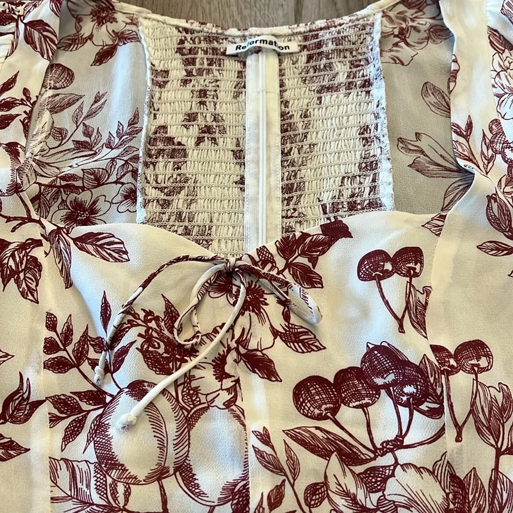 Reformation White and Red Floral Blouse
